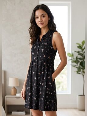 Abercrombie Kids Black Floral Dress Y2K Cottagecore Prairie Size 15/16